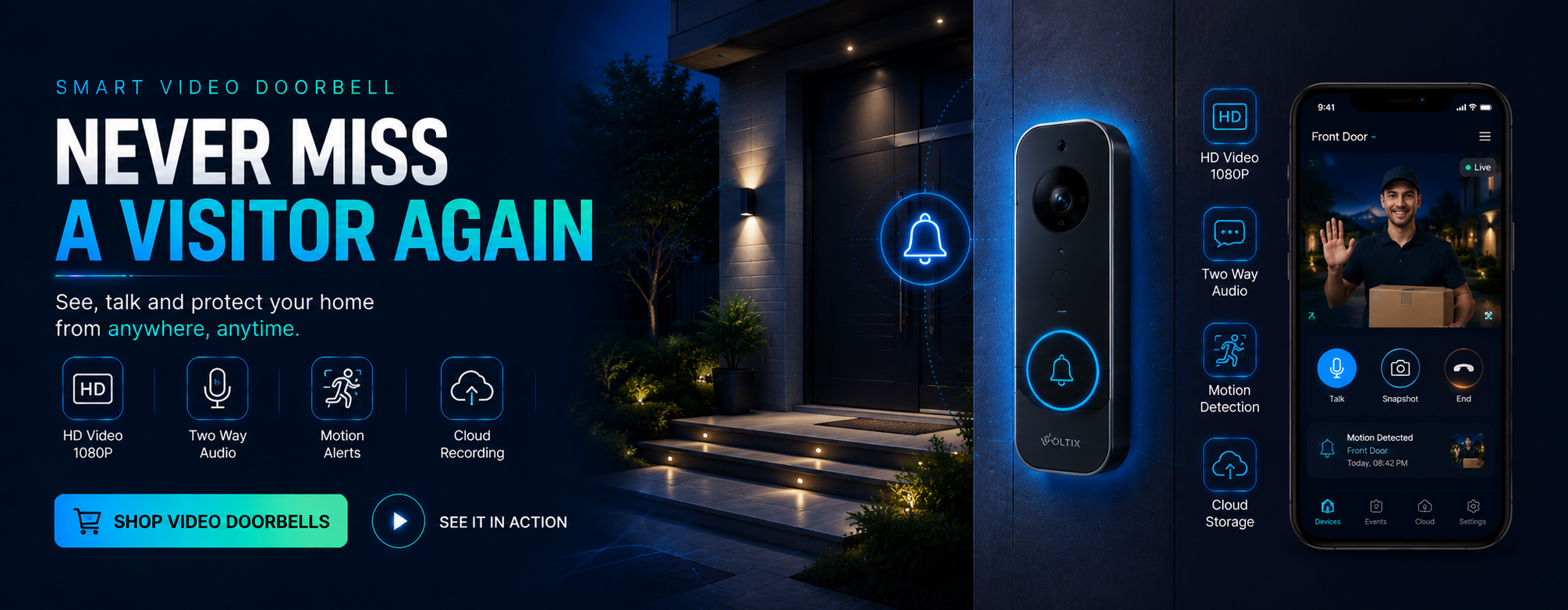 Smart Video Doorbell Nighttime Showcase